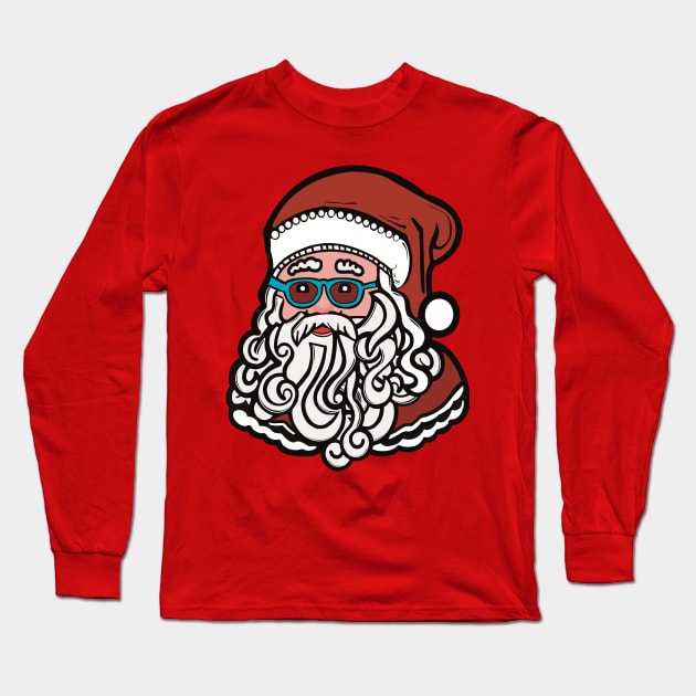 Santa Claus Wearing Blue Sunglasses White Background Long Sleeve T-Shirt by FlippinTurtles